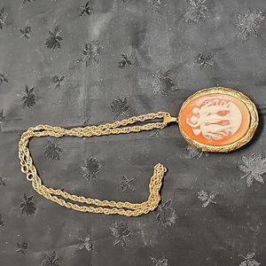 Vtg 3 Ladies Women's Pink/Orange Cameo Locket/Pendant/Necklace